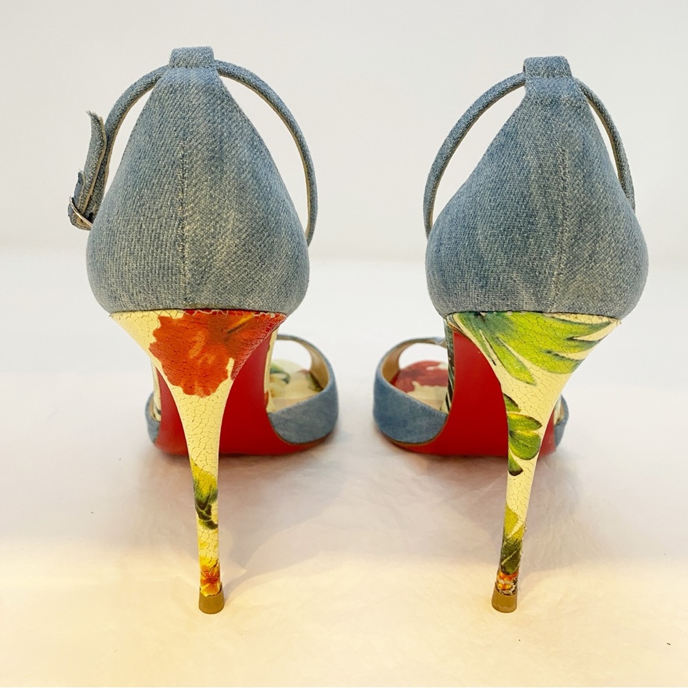 Christian Louboutin Senora 100 T-Strap Sandal Denim EU 39.5 | Red Sole - Picture 6 of 17